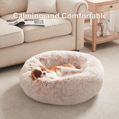 BedStill donut dog bed round shape with raised sides provides calm comfort for pets.