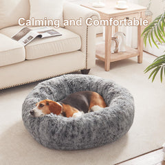 BedStill Donut Dog Bed side view highlights raised rim for secure lounging.