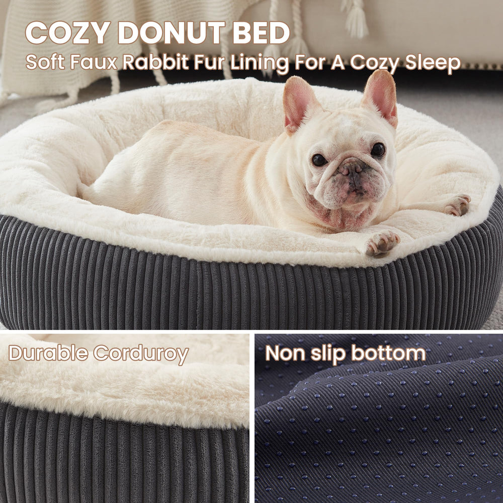 BedStill round pet bed with plush faux fur for cozy naps