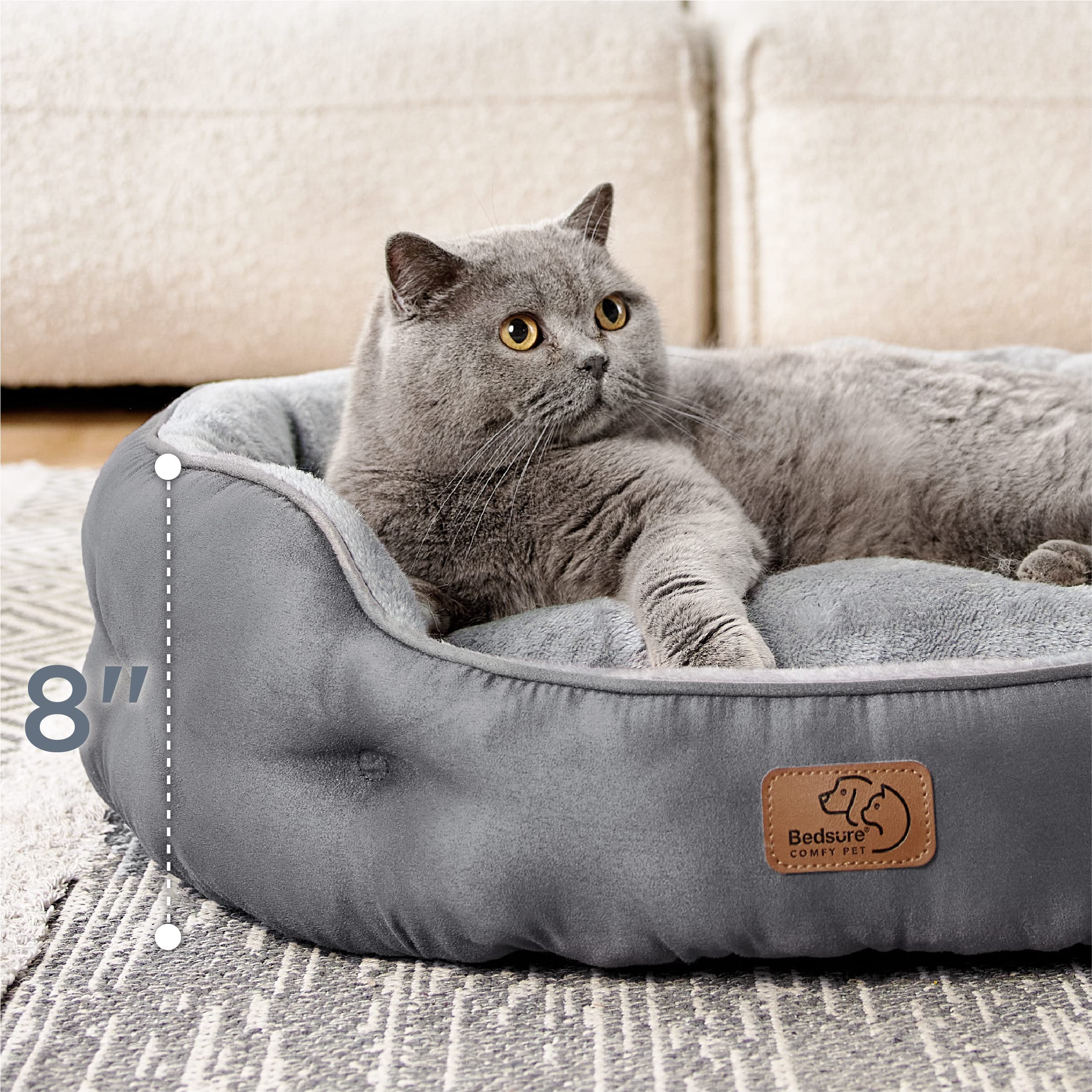 Bedsure 25-inch grey bed fits small dogs and indoor cats.