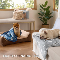 Bedsure 3-pack pet blankets in grey, brown, and blue, highlighting color variety.