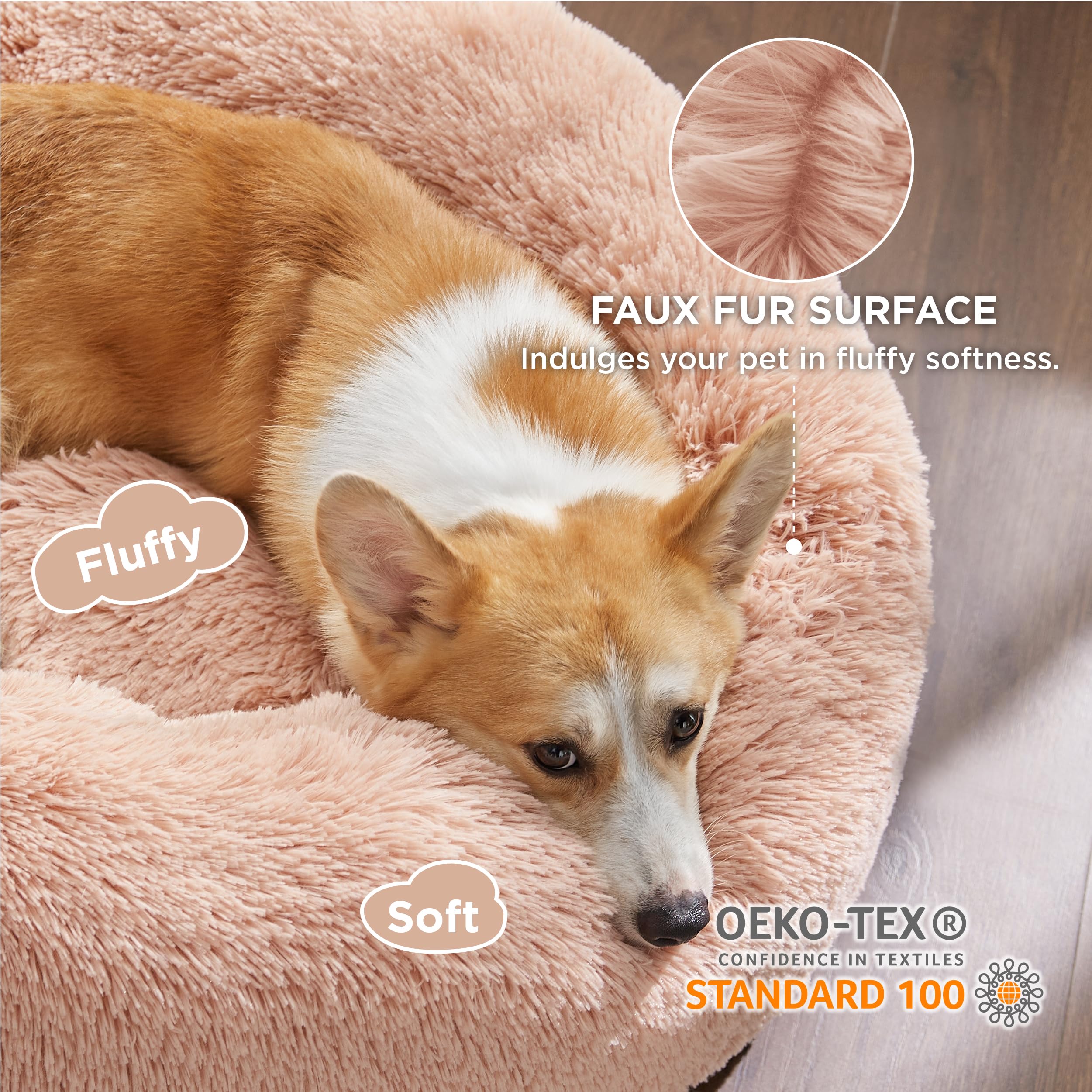Bedsure anti-slip base on round pet bed for stable naps
