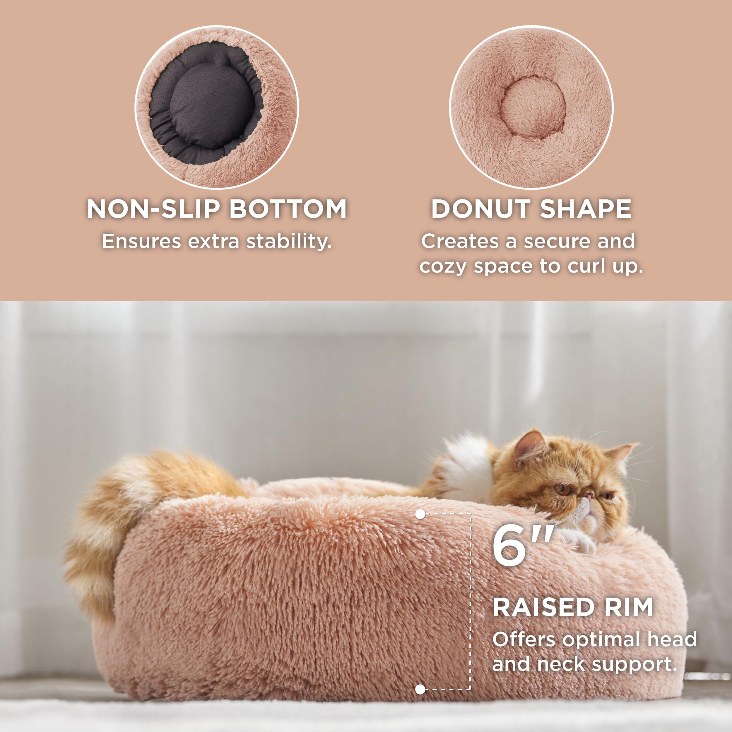 Bedsure calm cat bed round pink top view highlights soft interior for cozy naps