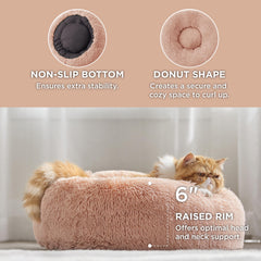 Bedsure calm cat bed round pink top view highlights soft interior for cozy naps
