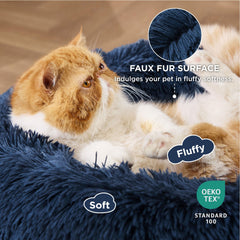 Bedsure anti-slip base keeps the navy donut bed securely in place.