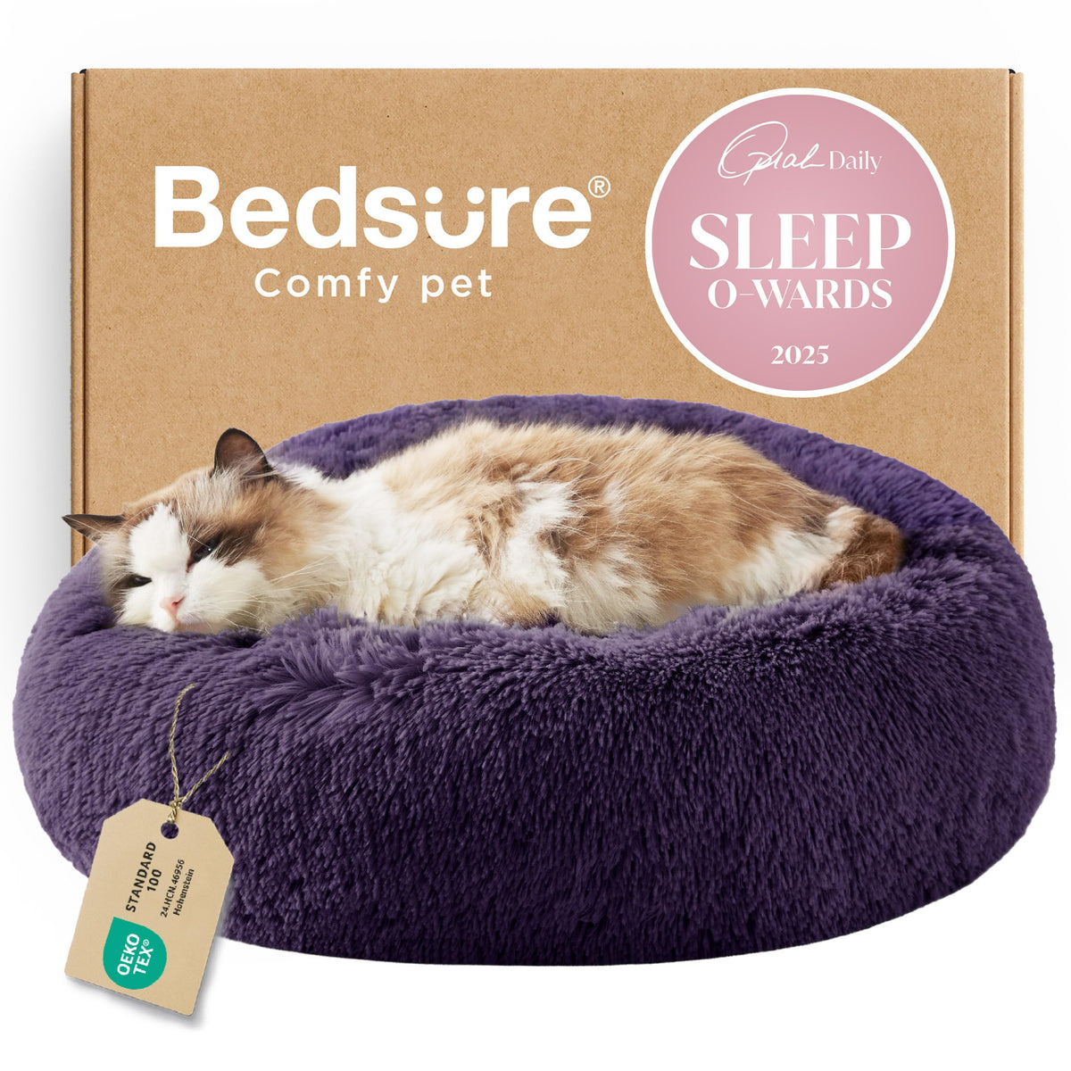 Bedsure Calming Cat Bed outer view showing round plush resting spot.