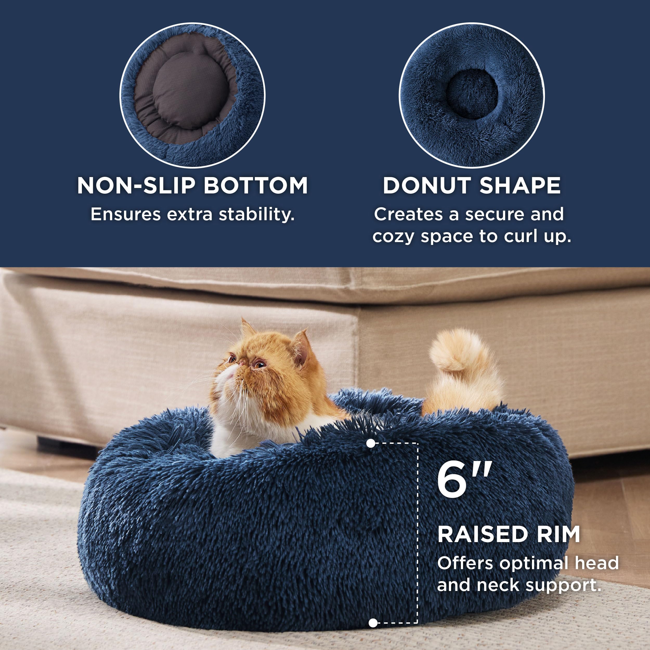 Bedsure plush faux fur close-up shows soft warmth for curling cats.