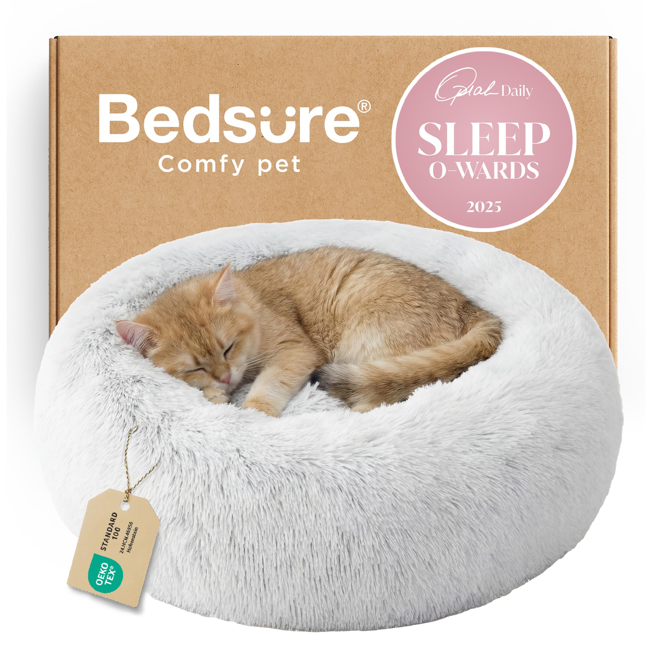 Bedsure calming cat bed with plush faux fur for cozy naps.