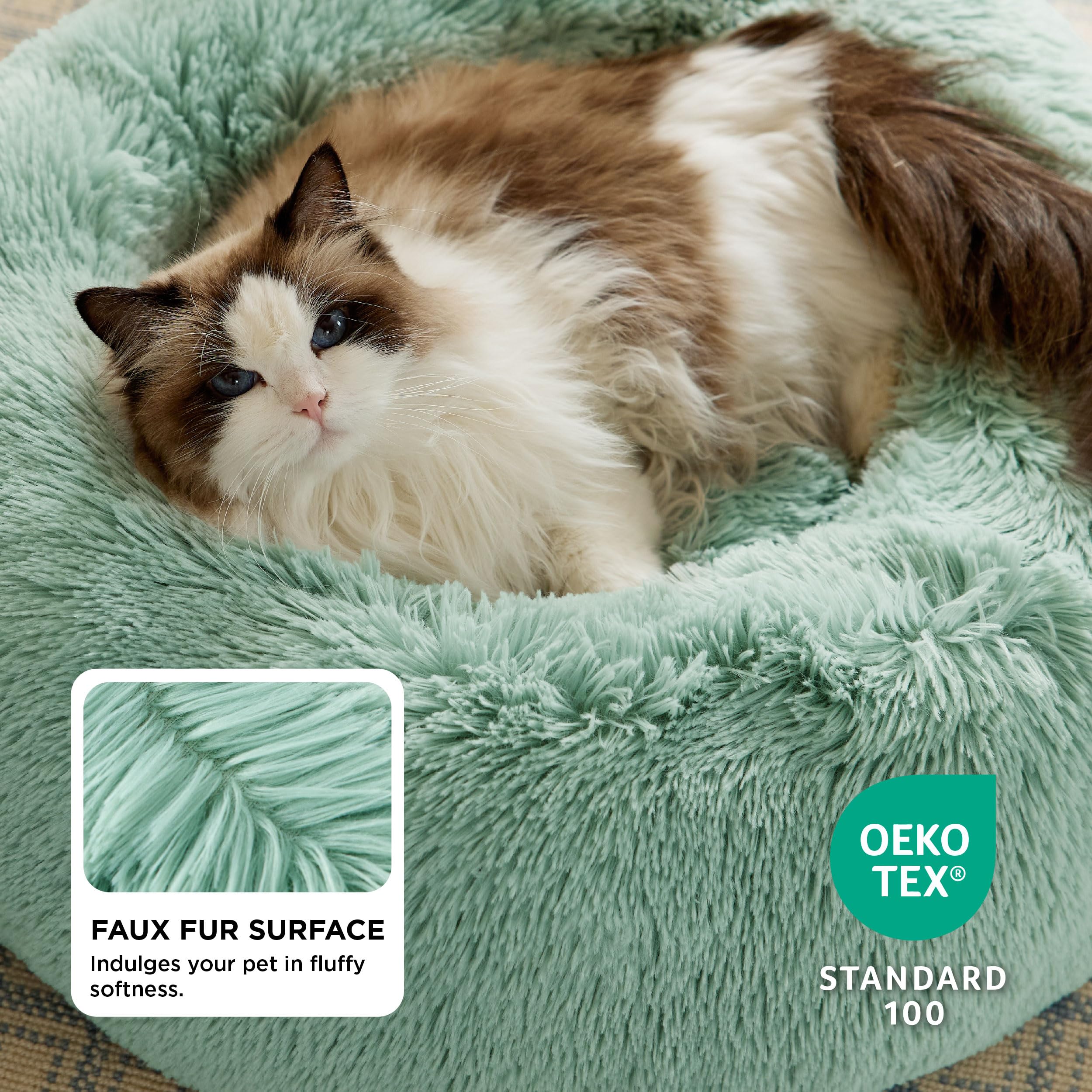 Bedsure calming cat bed plush faux fur for curling up and snuggling.