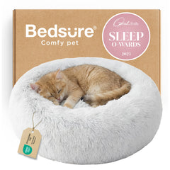 Bedsure calming cat bed with plush faux fur for cozy naps.