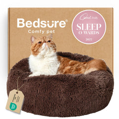 Bedsure calming cat bed round plush 20-inch in coffee color for curling up naps