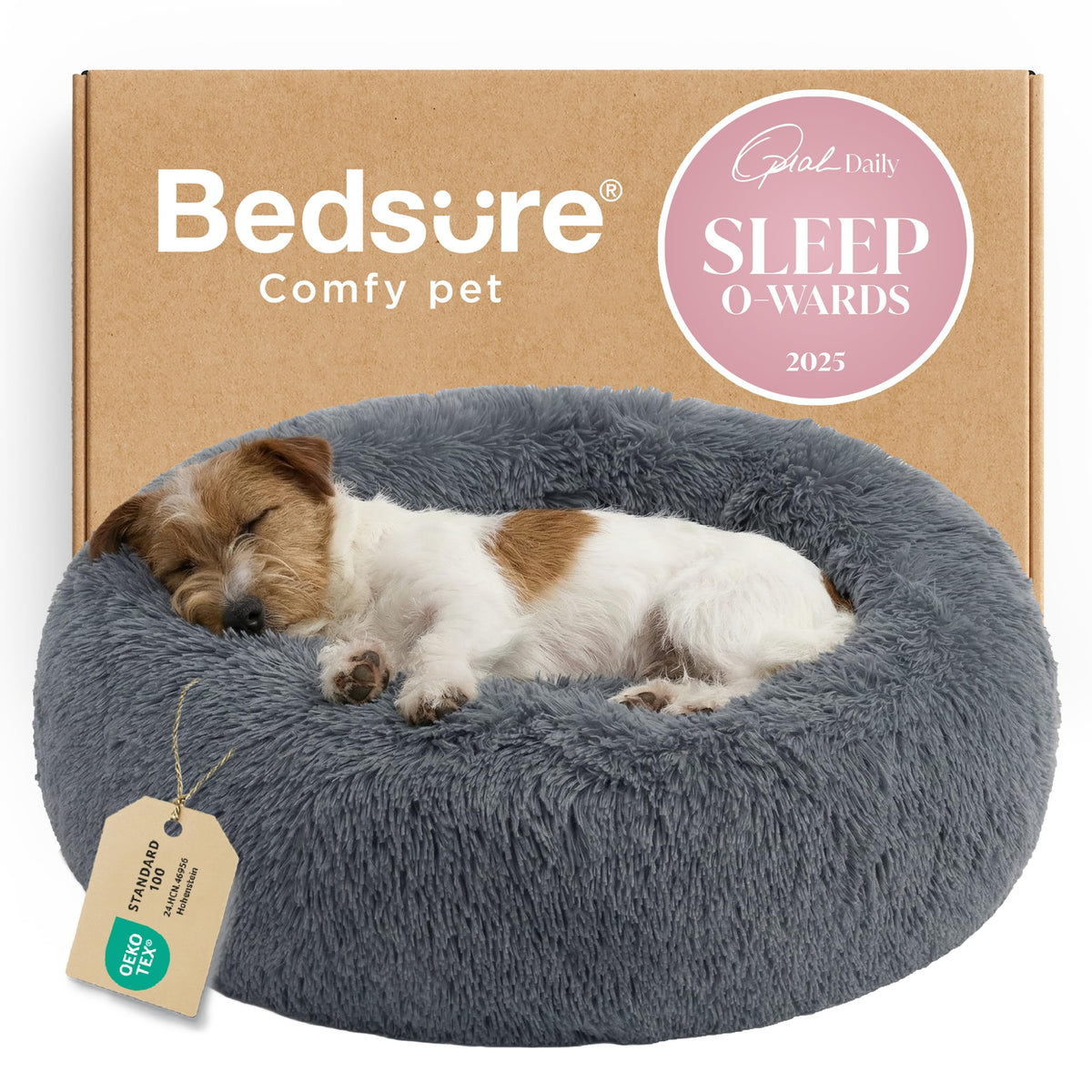 Bedsure calming dog bed with donut design for secure curling naps.