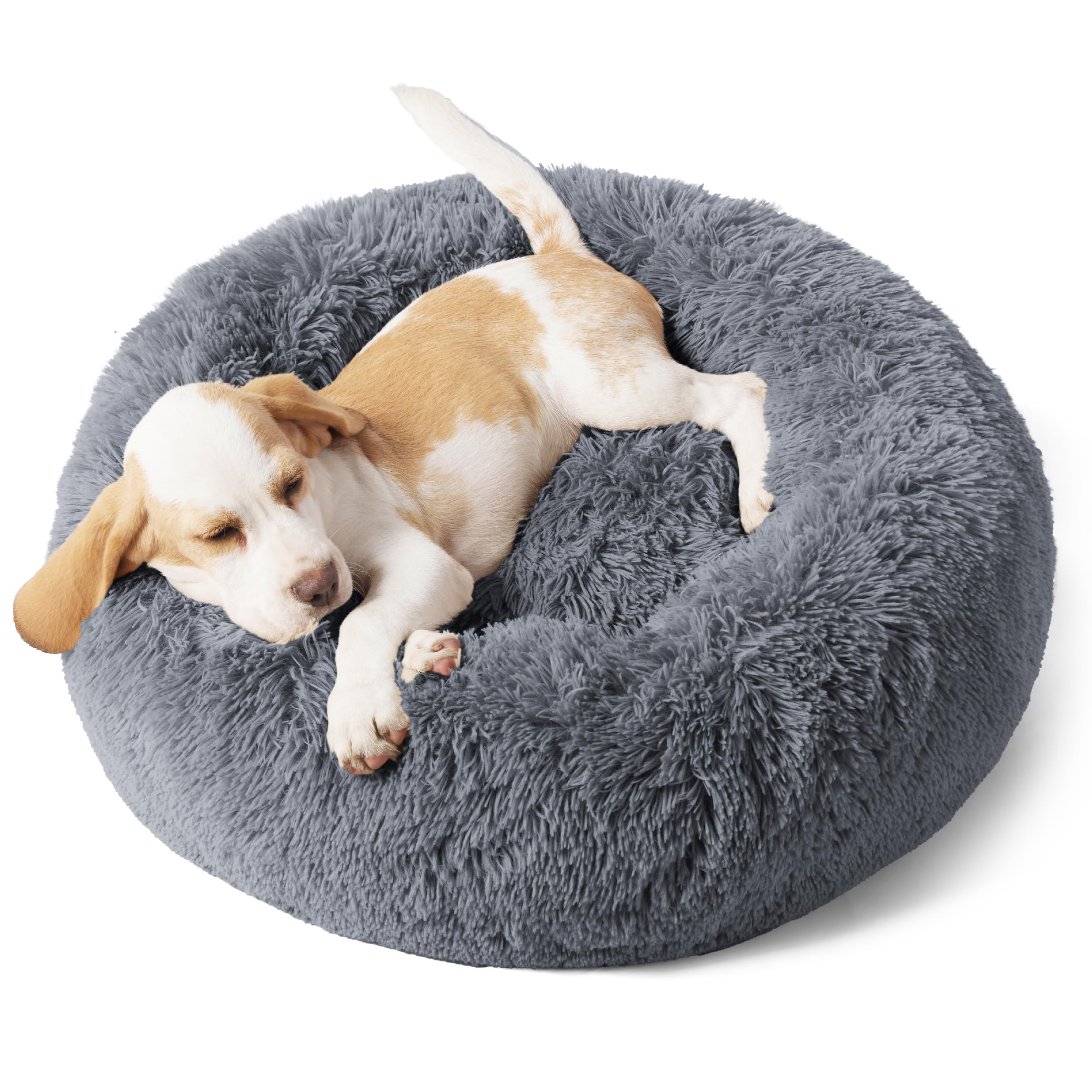 Bedsure calming dog bed donut shape provides secure, curled-up comfort for small dogs.