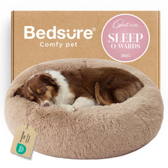 Bedsure calming dog bed donut top view with plush faux fur for curling up