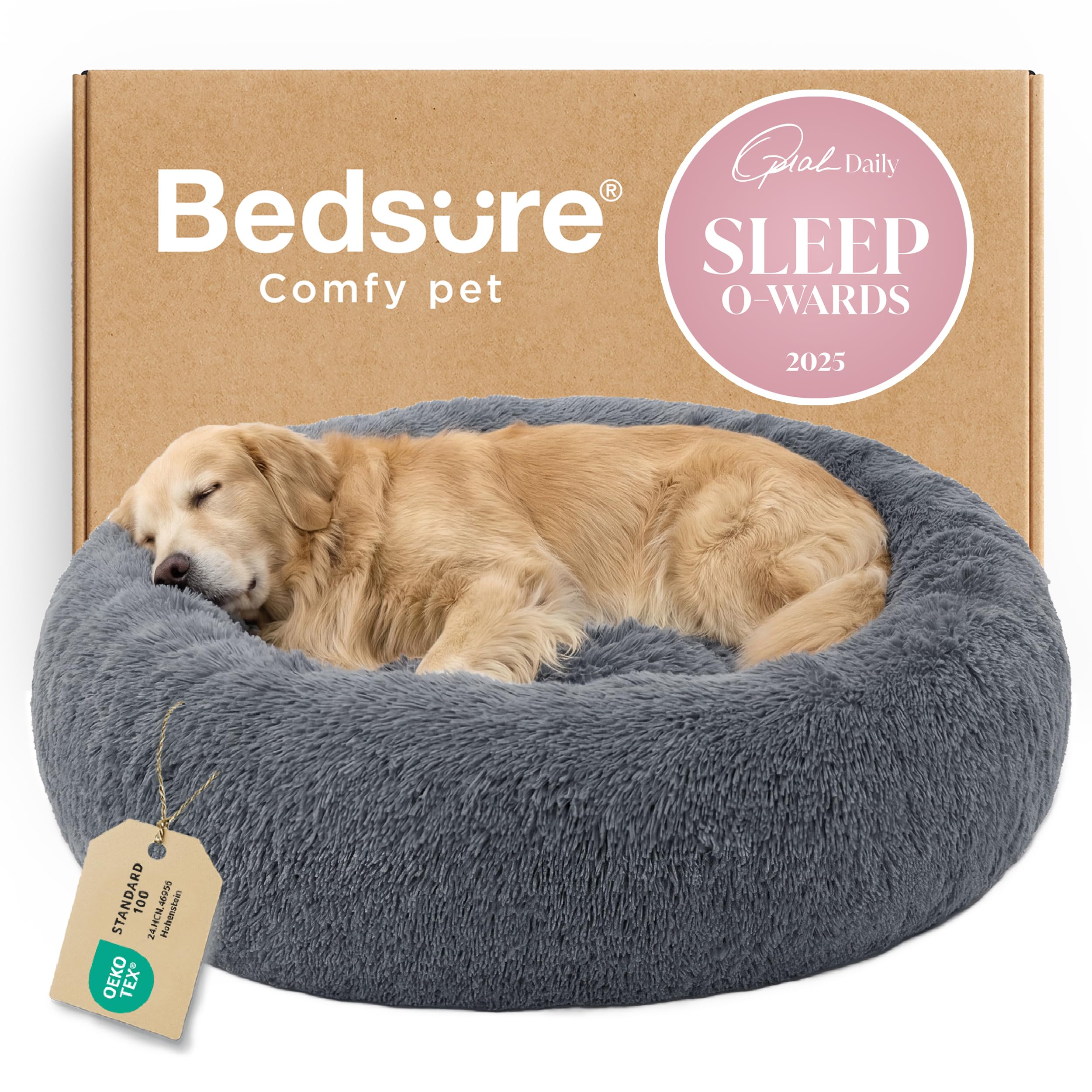 Bedsure calming dog bed outer view shows circular design perfect for curling up.
