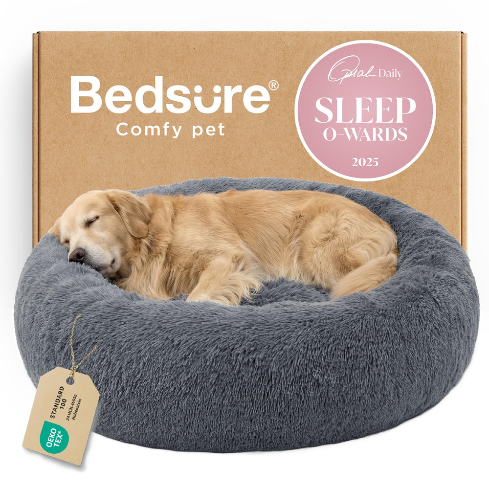 Bedsure calming dog bed outer view shows circular design perfect for curling up.