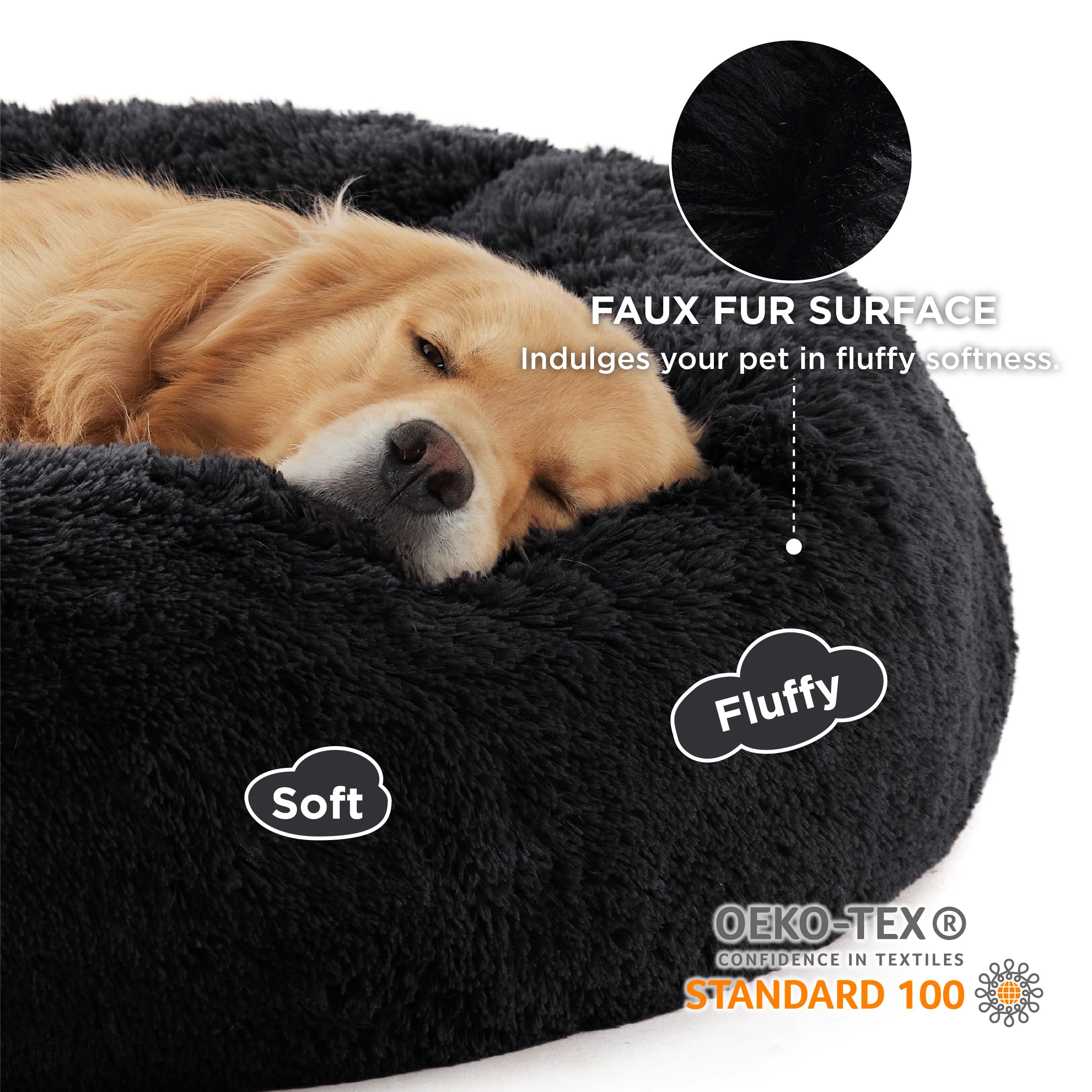 Bedsure calming dog bed with raised rim provides head and neck support for restful lounging