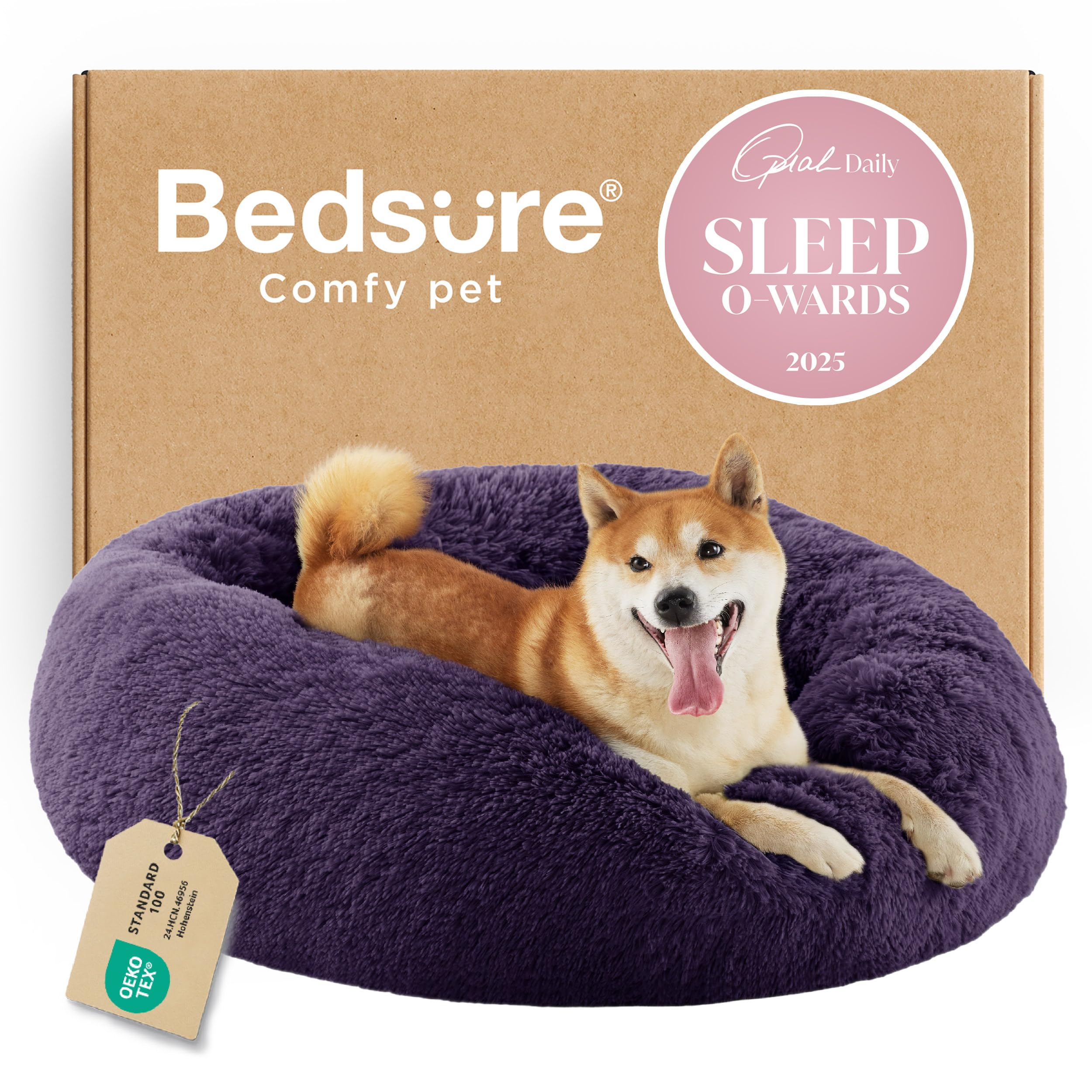 Bedsure calming dog bed round 30in provides cozy support for curl-up pets.