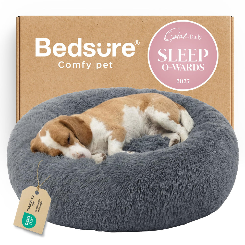 Bedsure calming dog bed round 33-inch donut for curling up