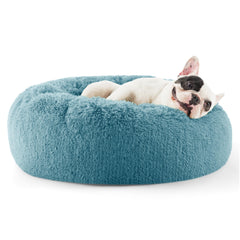 Bedsure calming donut dog bed in blue offers cozy support for curl-up sleepers
