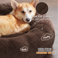 Bedsure calming donut bed coffee faux fur close-up showing luxuriously soft texture