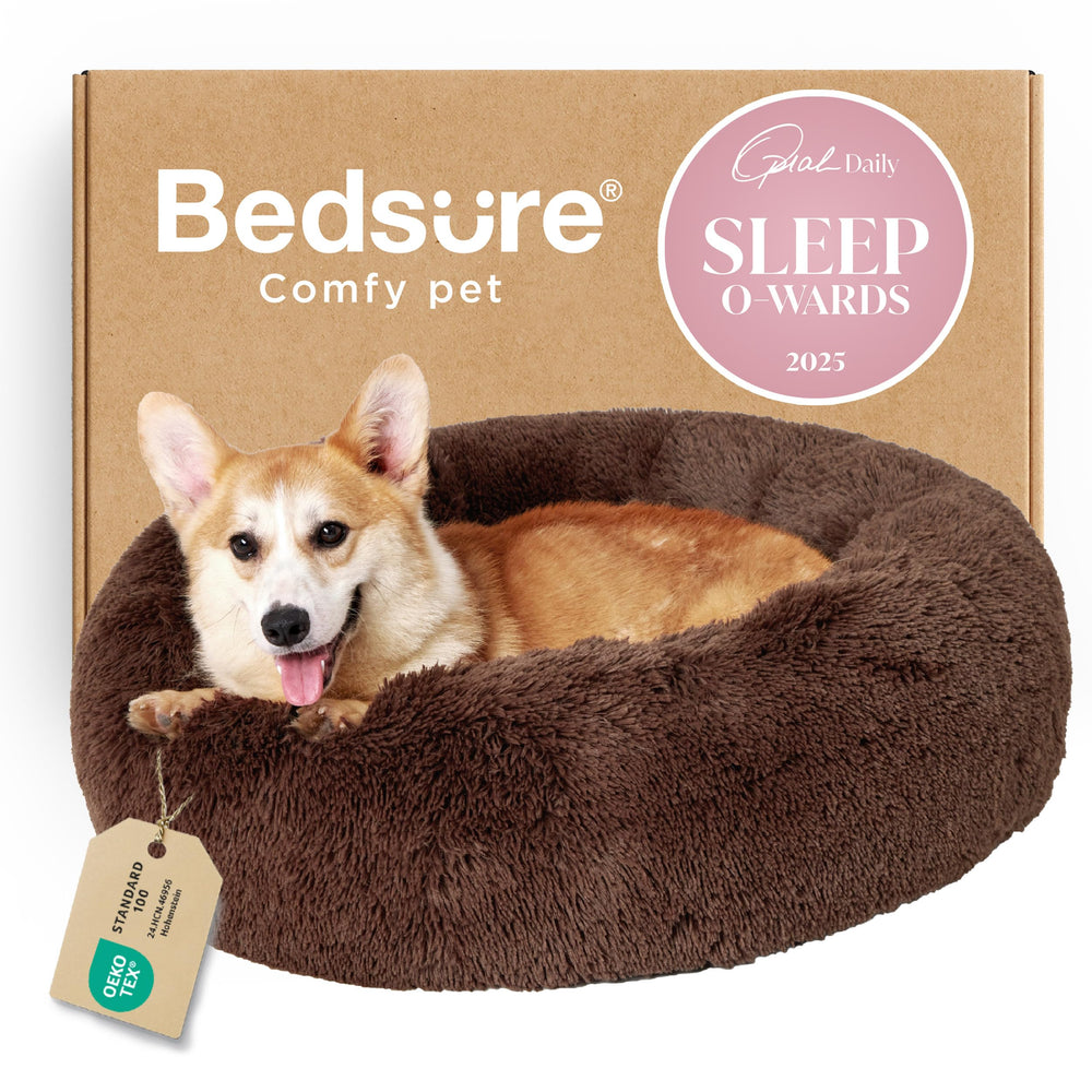 Bedsure calming donut bed in coffee color with plush outer fabric