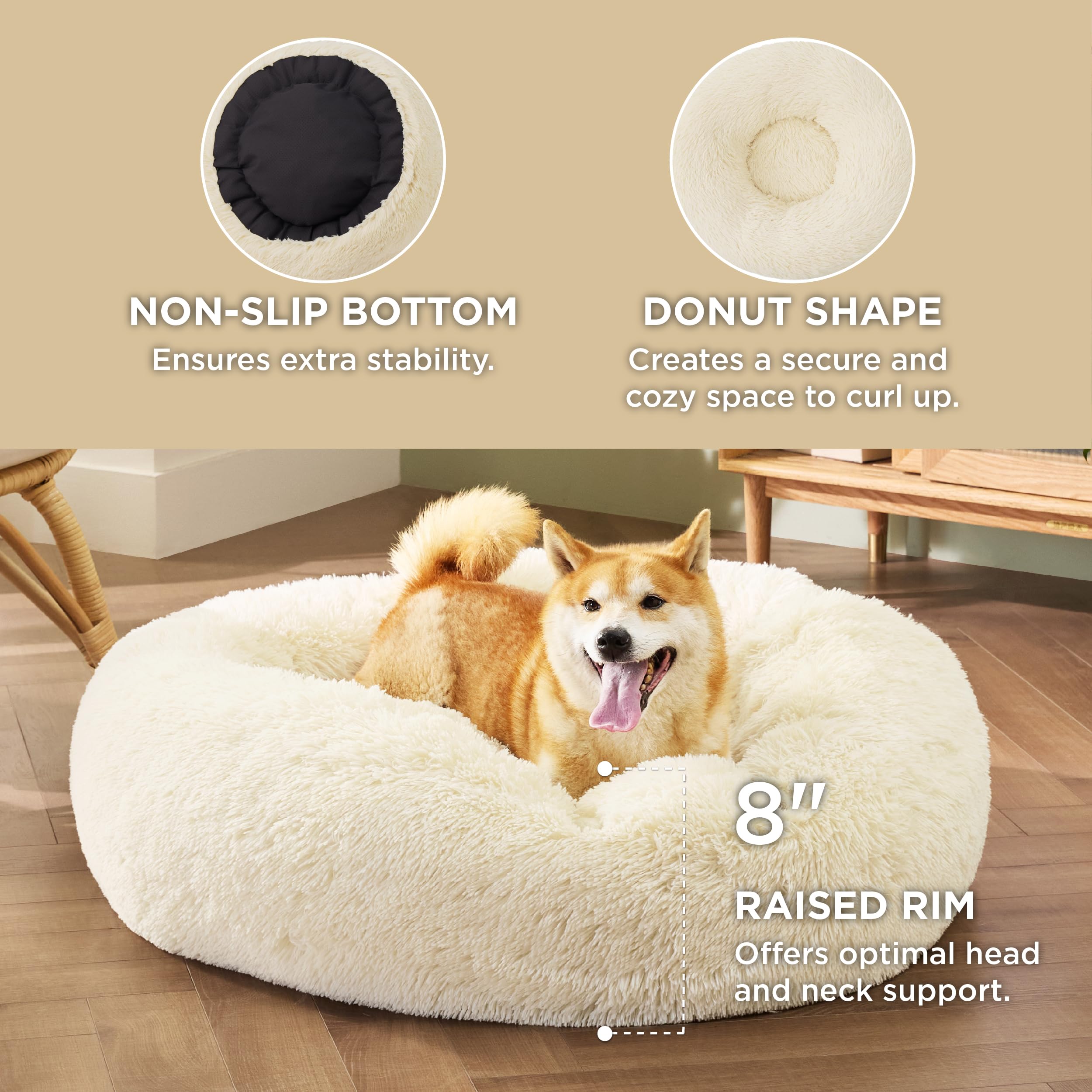 Bedsure calming donut bed fluffy faux fur texture invites cozy naps.