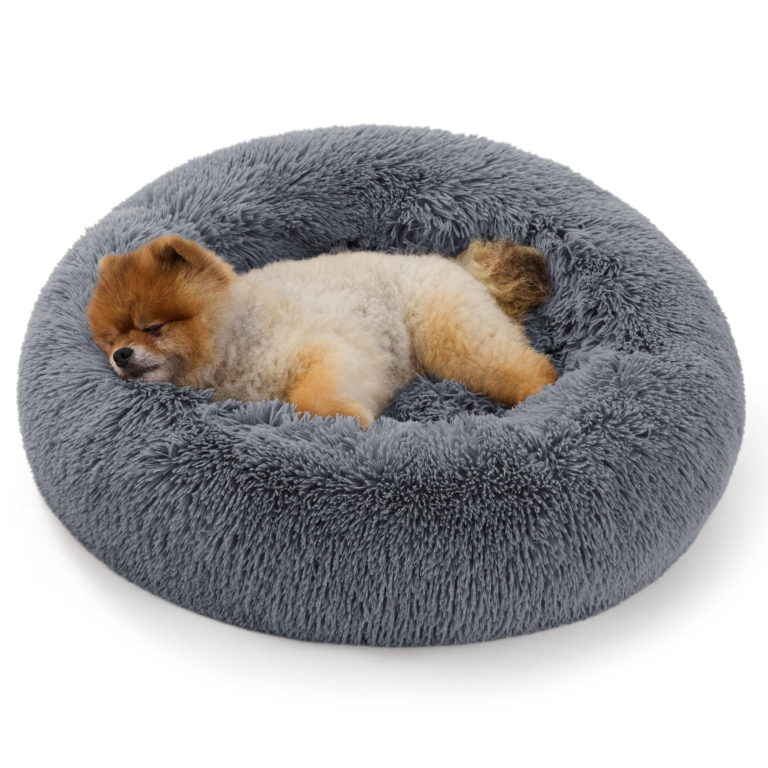 Bedsure Calming Donut Cat Bed front view promoting cozy lounging for indoor cats.