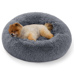 Bedsure Calming Donut Cat Bed front view promoting cozy lounging for indoor cats.
