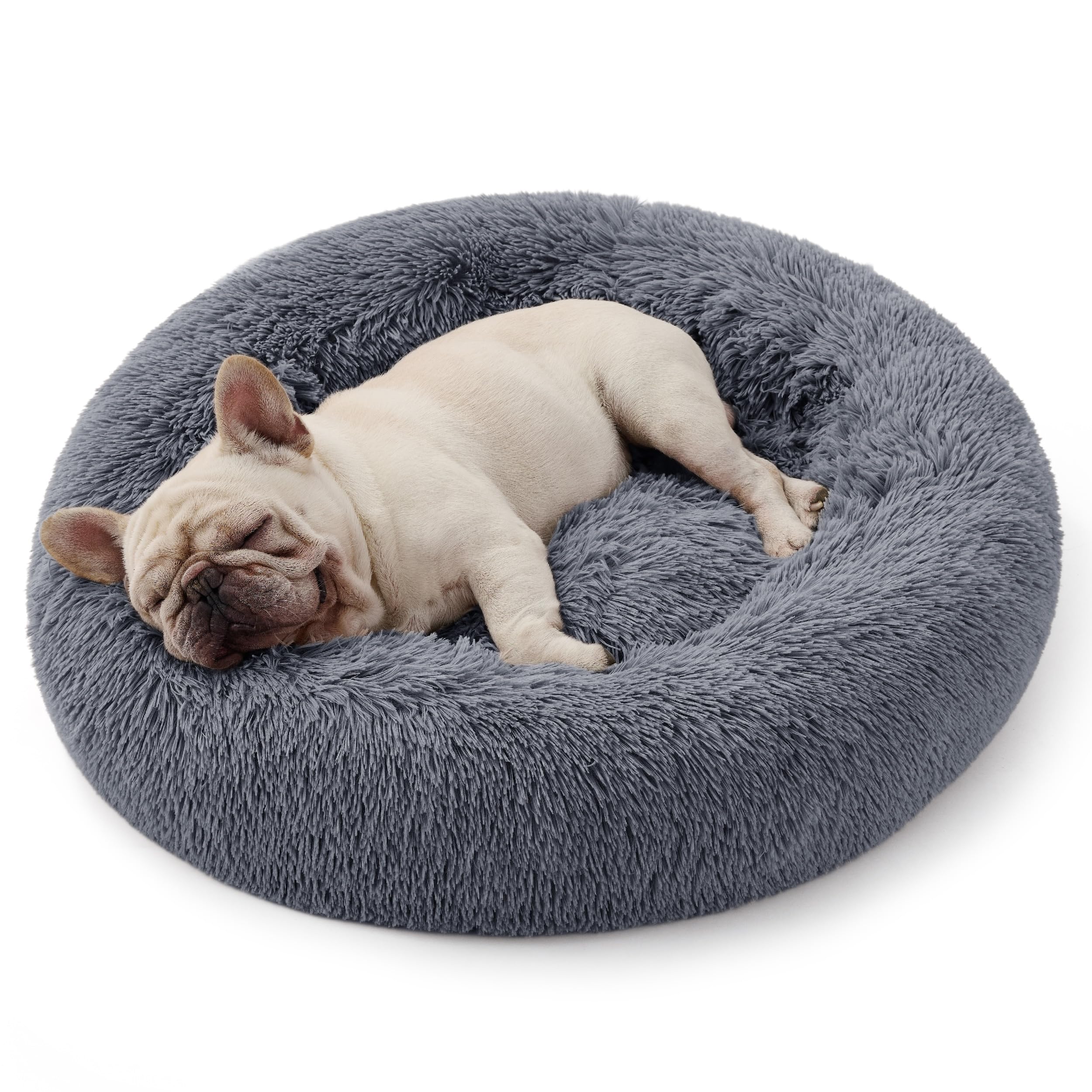 Bedsure Calming Donut Cat Bed, top view, plush comfort for cozy naps.