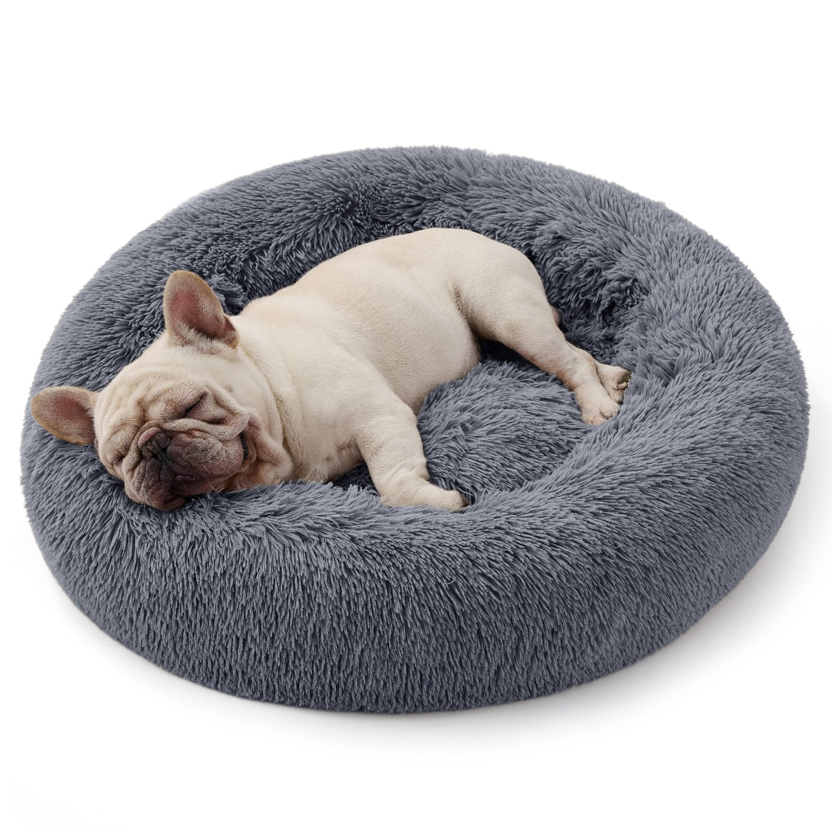 Bedsure Calming Donut Cat Bed, top view, plush comfort for cozy naps.