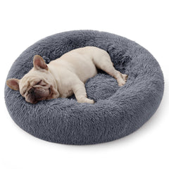 Bedsure Calming Donut Cat Bed, top view, plush comfort for cozy naps.