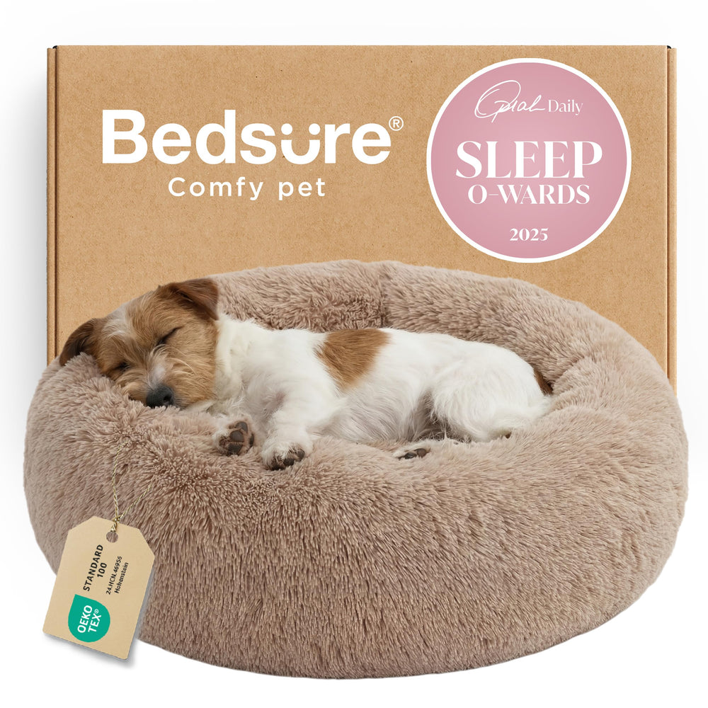 Bedsure calming dog bed donut camel for curled-up comfort