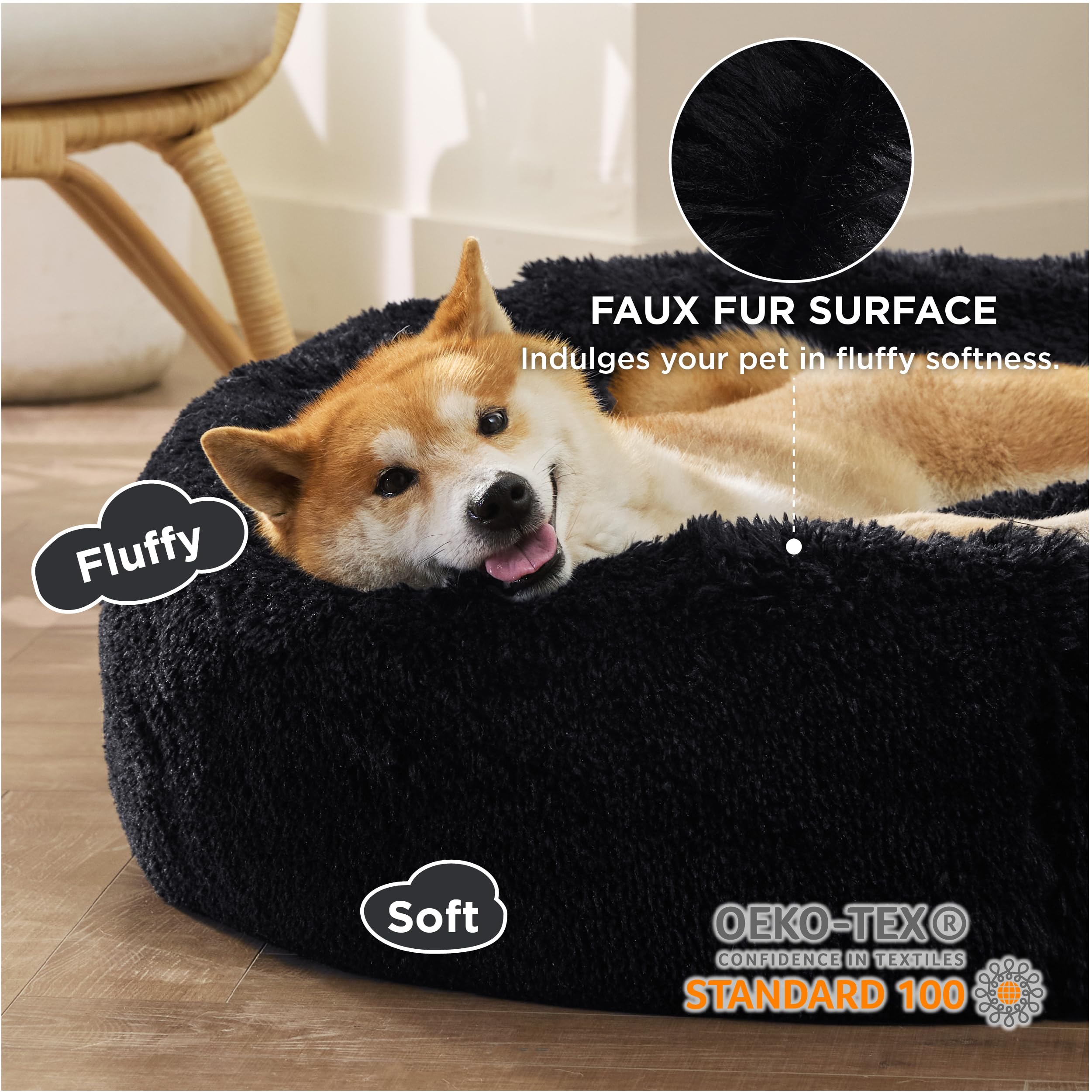 Bedsure calming donut dog bed, raised rim for head and neck support