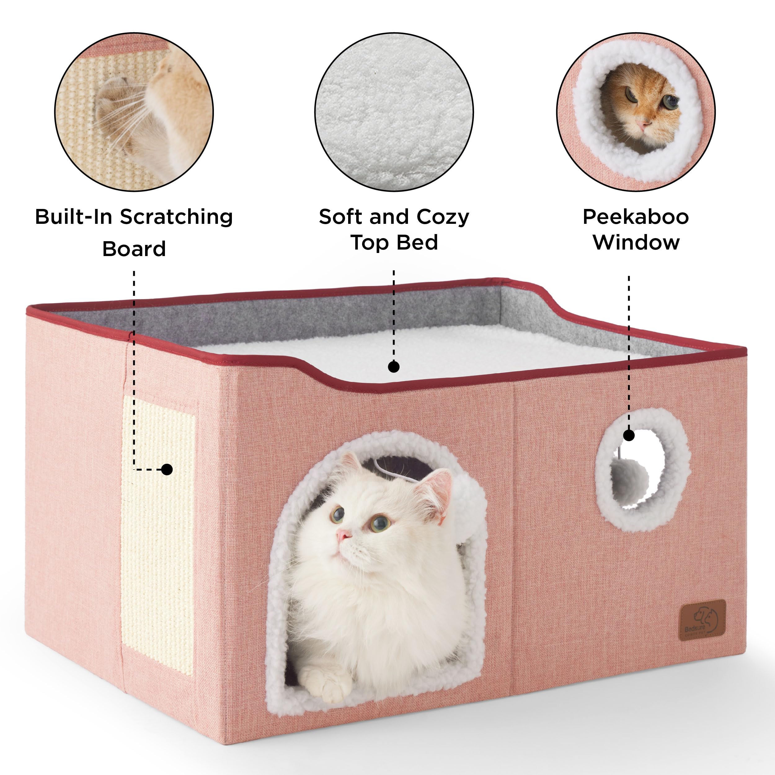 Bedsure cat house plush hanging ball, adds interactive fun for pets.