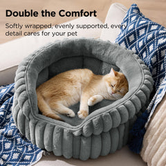 Bedsure cat bed anti-slip base keeps the round bed steady on hardwood and tile.