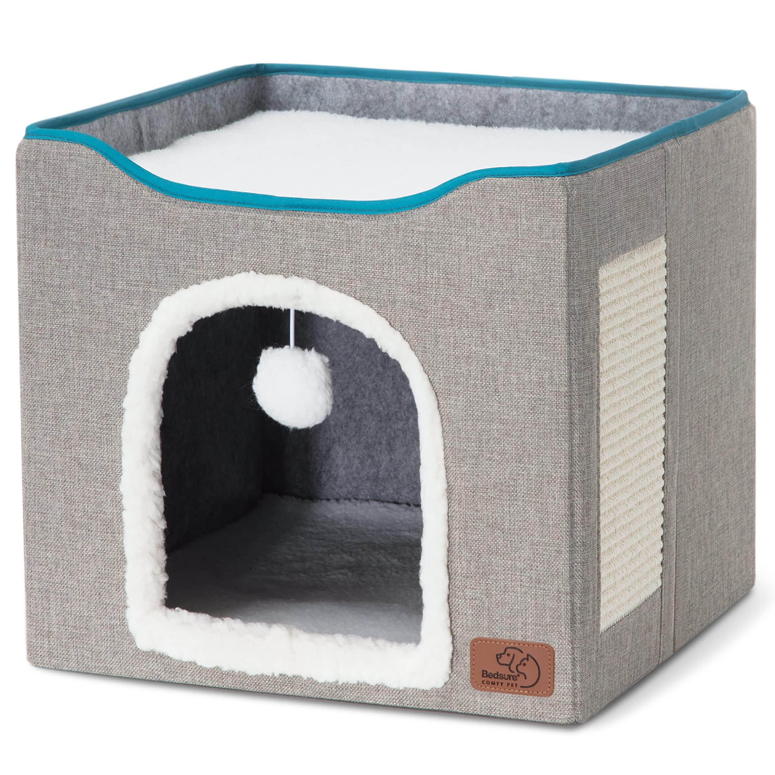 Bedsure cat bed indoor cave plush hanging ball for interactive play.