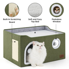 Bedsure cat bed scratch pad provides durable scratching surface.