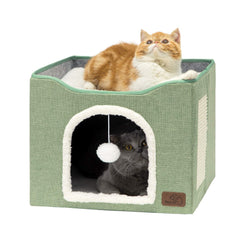 Bedsure cat indoor cave in green with a cozy 16.5x16.5x13 inch den