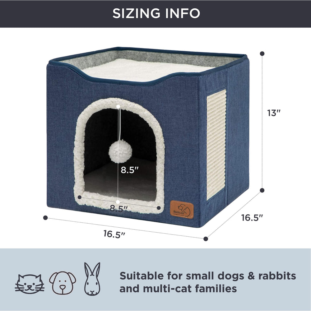 Bedsure blue cat bed uses lambswool fabric for soft, warm comfort during naps.