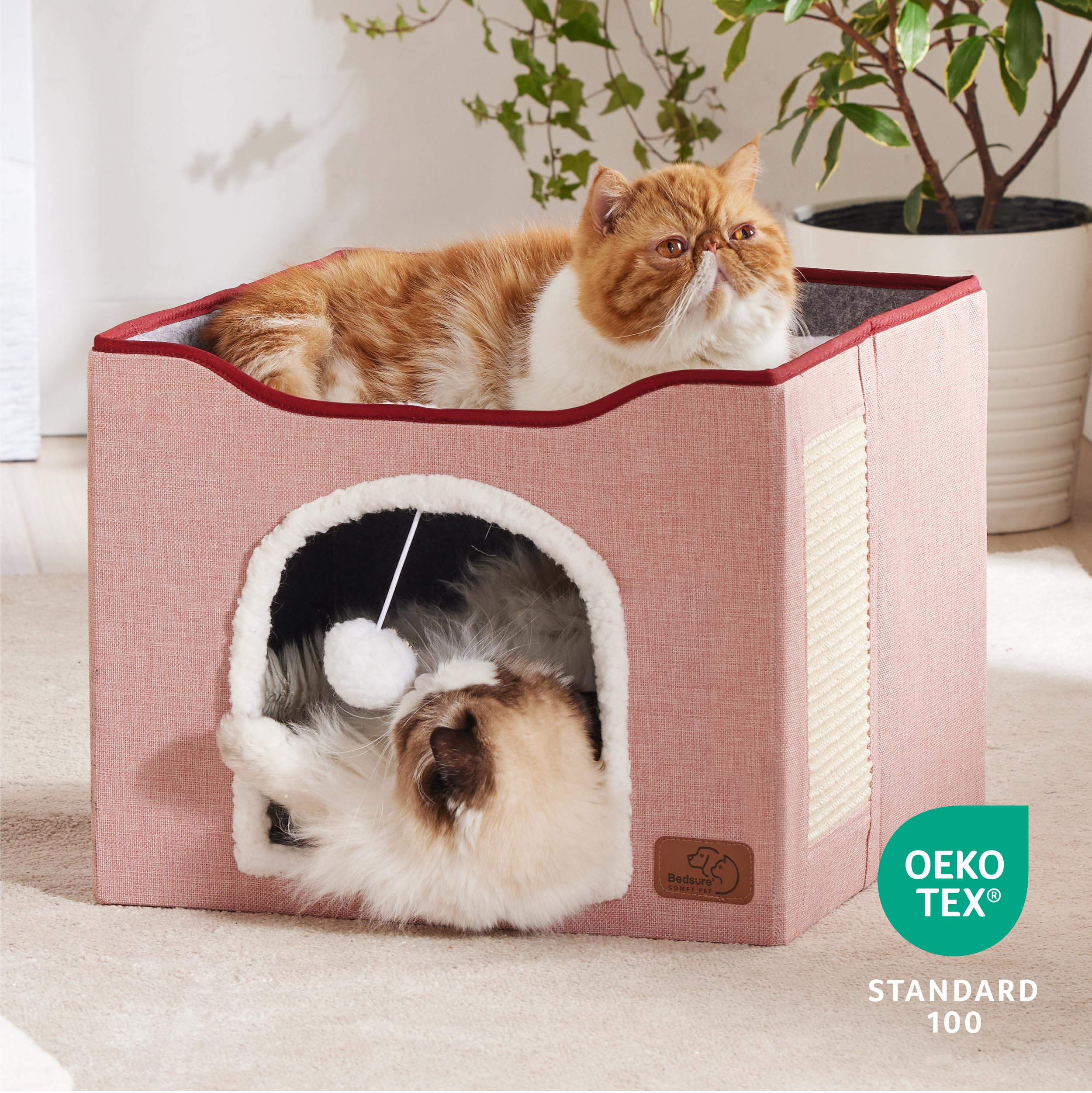 Bedsure cat cave folded flat for easy storage and travel.