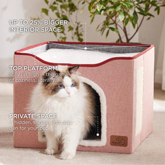 Bedsure large cat cave pink interior den for private napping.