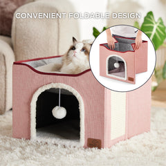 Bedsure cat cave featuring a plush hanging ball for interactive play.