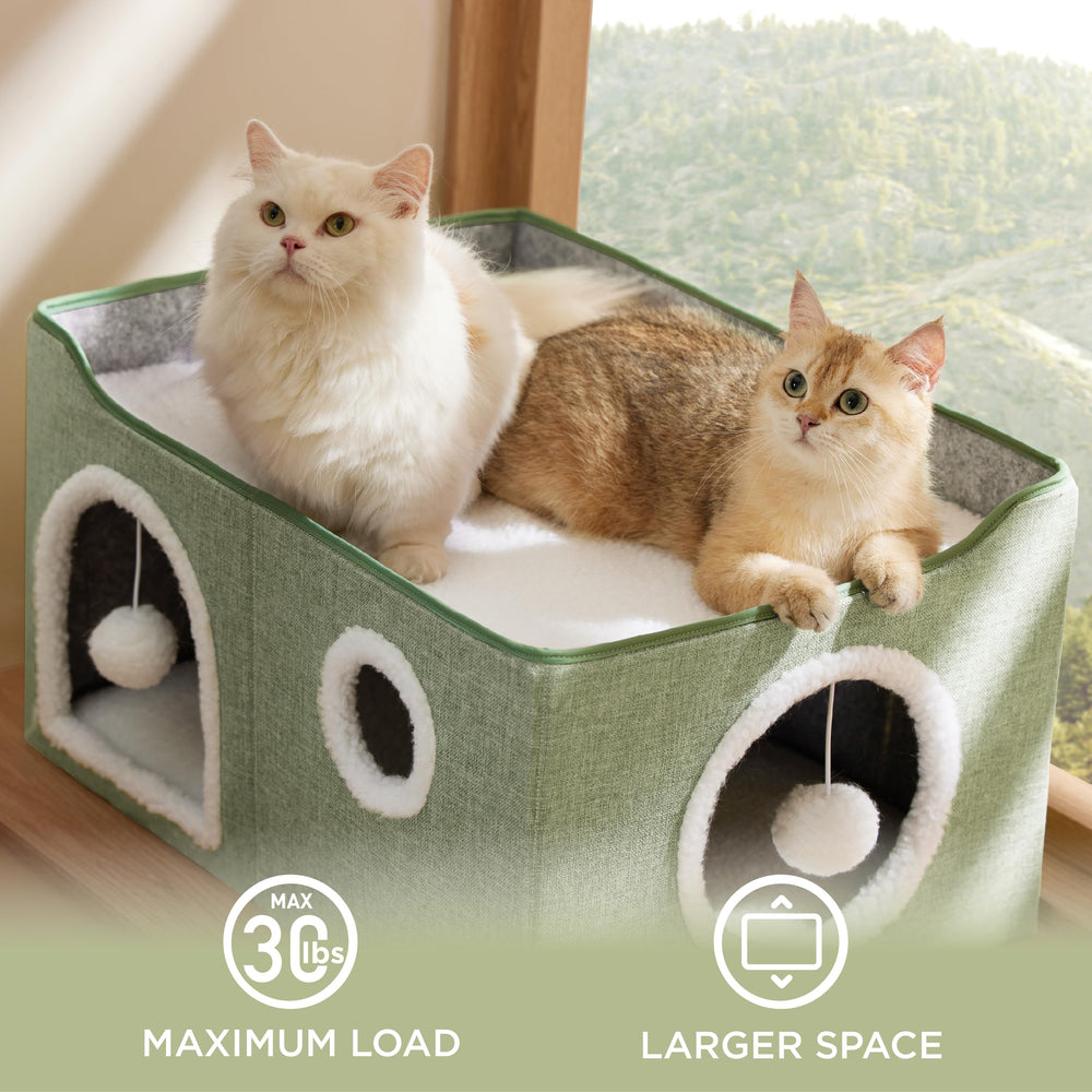 Bedsure cat house features a hanging fluffy ball for interactive play.