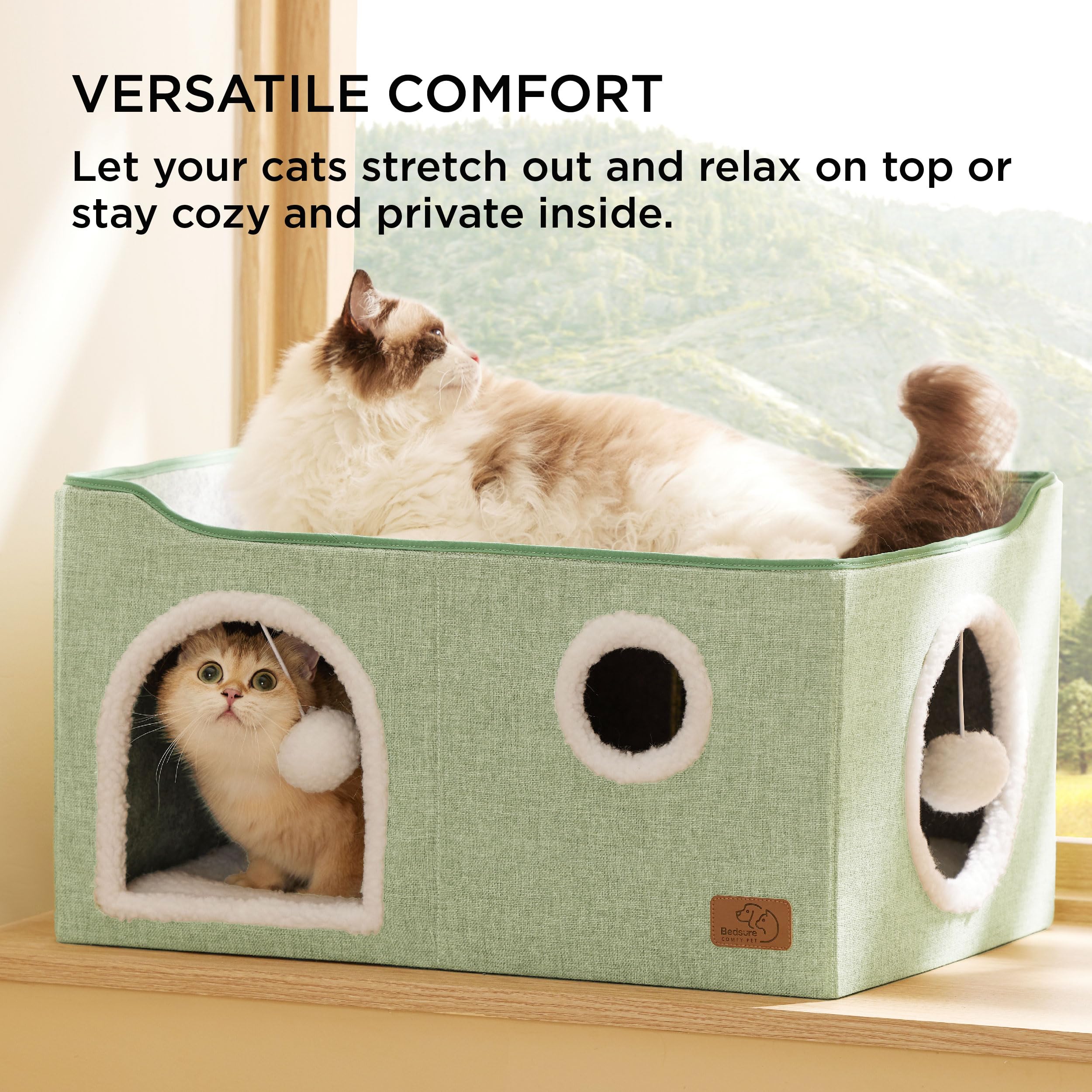 Bedsure cat cube house interior offers a secure hideaway for peaceful naps.