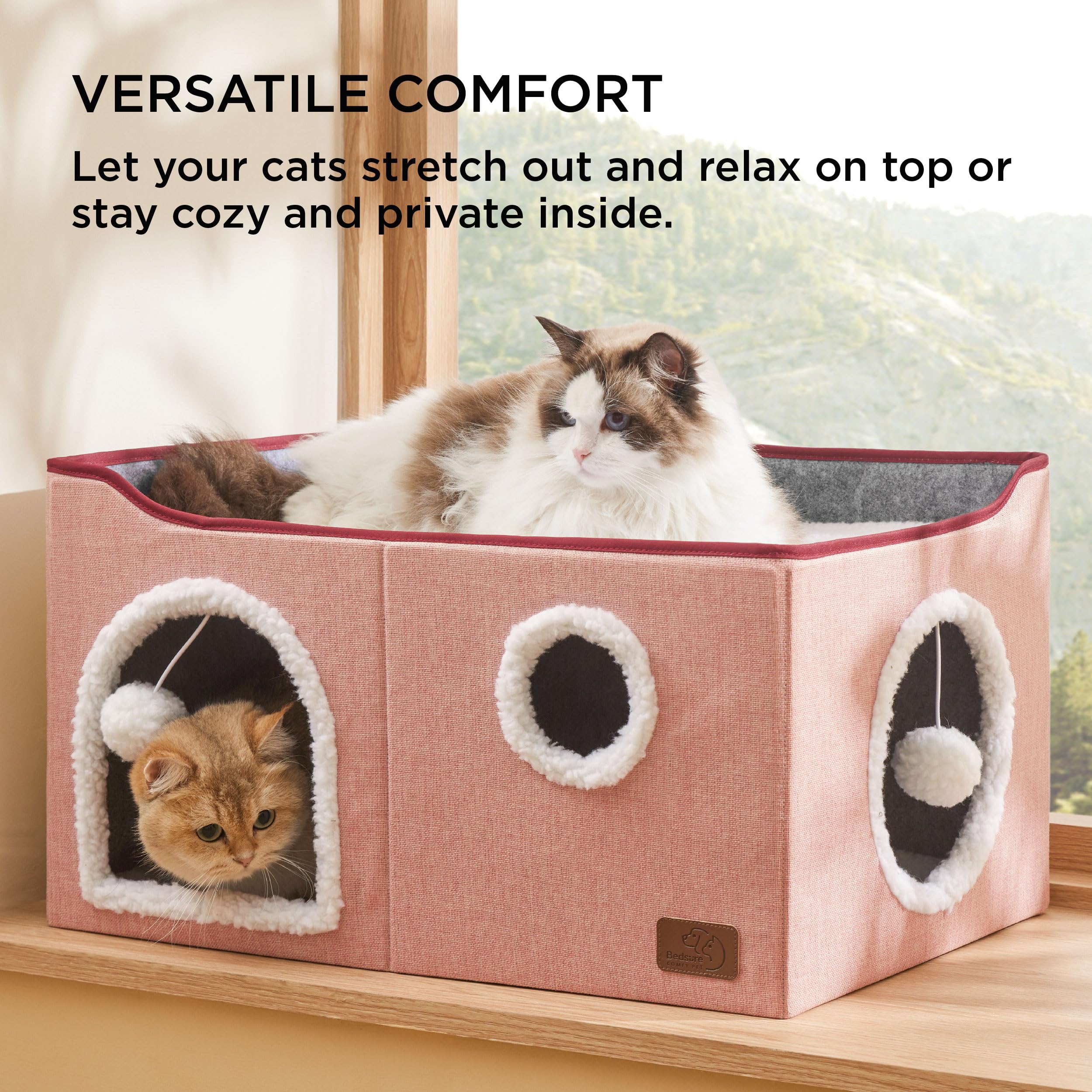 Bedsure cat house dual entrances tunnel, invites exploration and play.