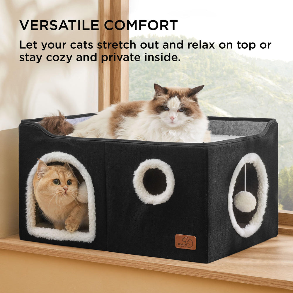 Bedsure cat house enclosed bottom hideaway highlights secure retreat for playtime rest.