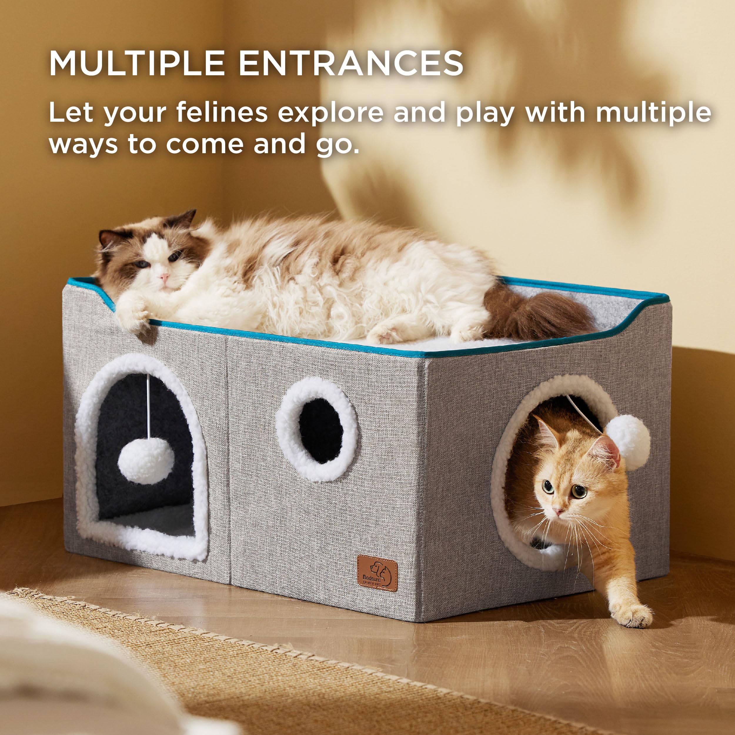 Bedsure cat house interior view highlights cozy hideaway for one or more felines.