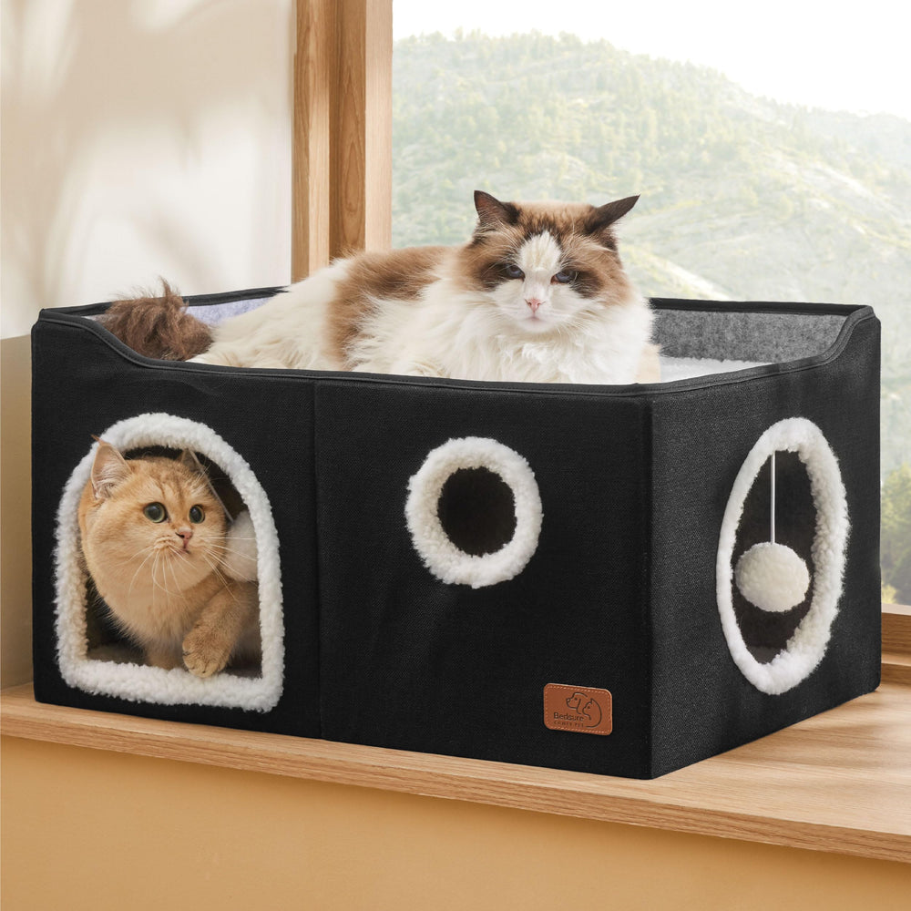 Bedsure cat house removable cushions with machine-washable covers aid quick cleaning.
