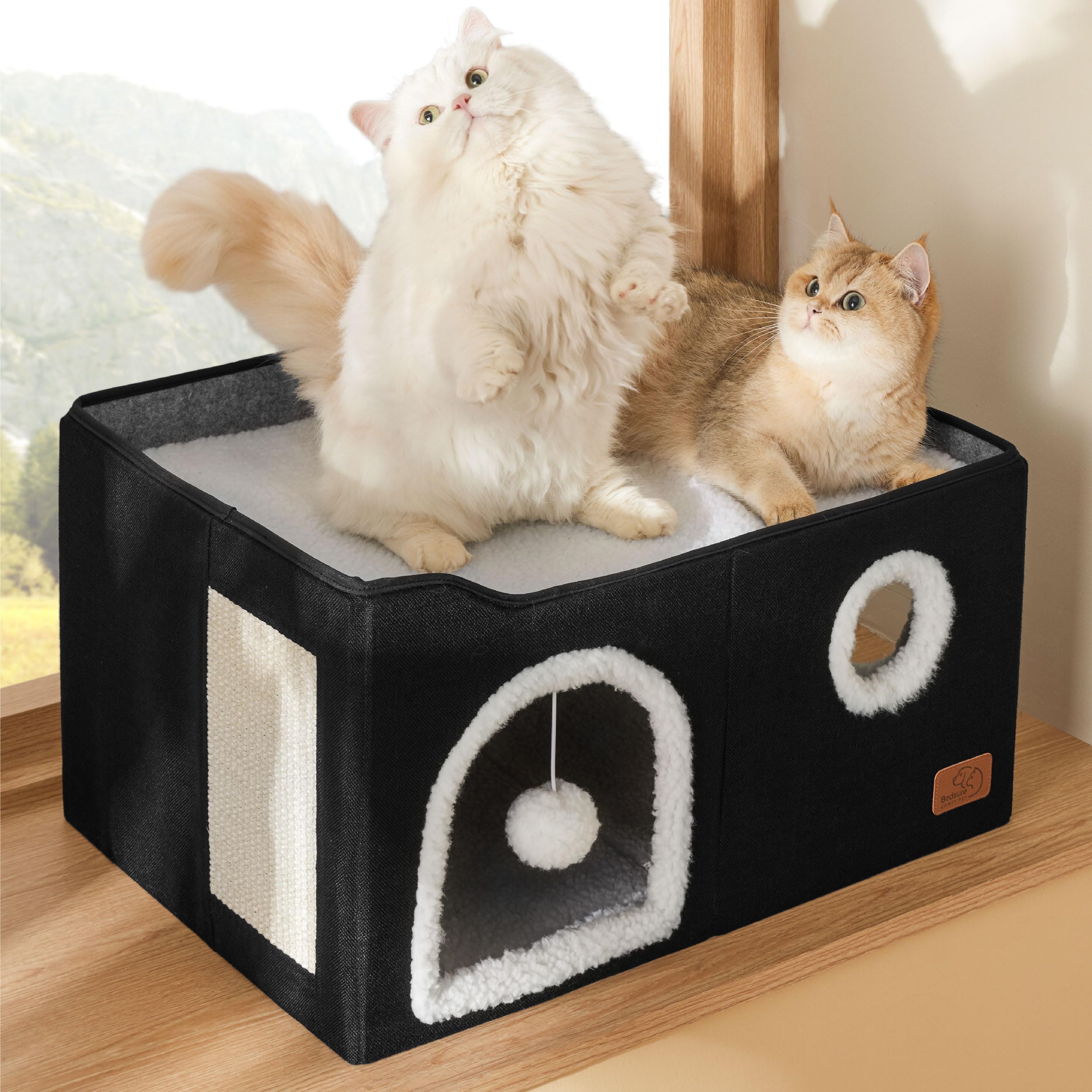 Bedsure cat house sturdy MDF construction supports playful cats and pets.